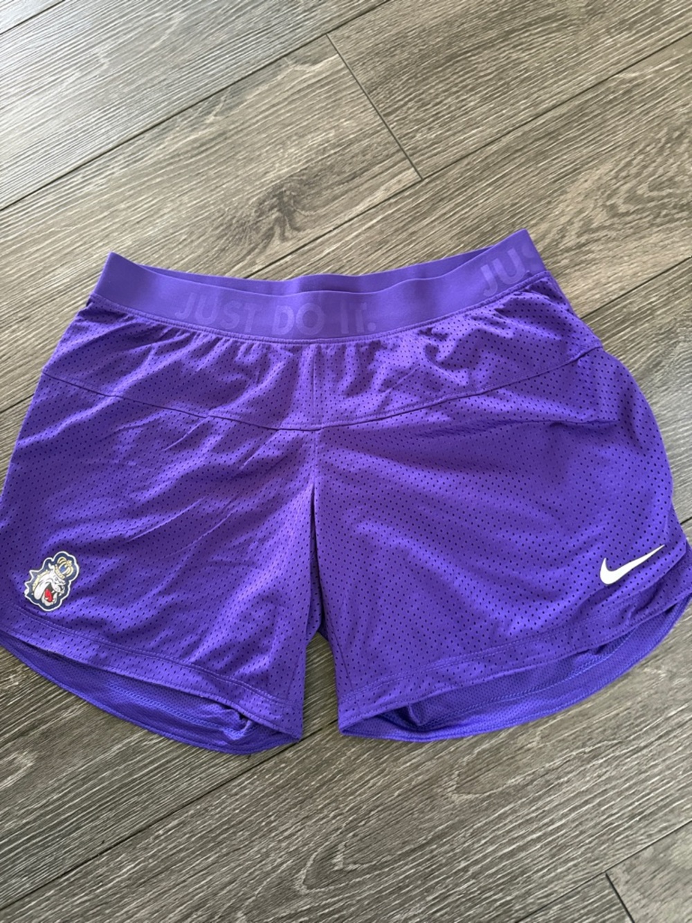 JMU- Nike Women’s Purple Athletic Training Shorts with Swoosh
